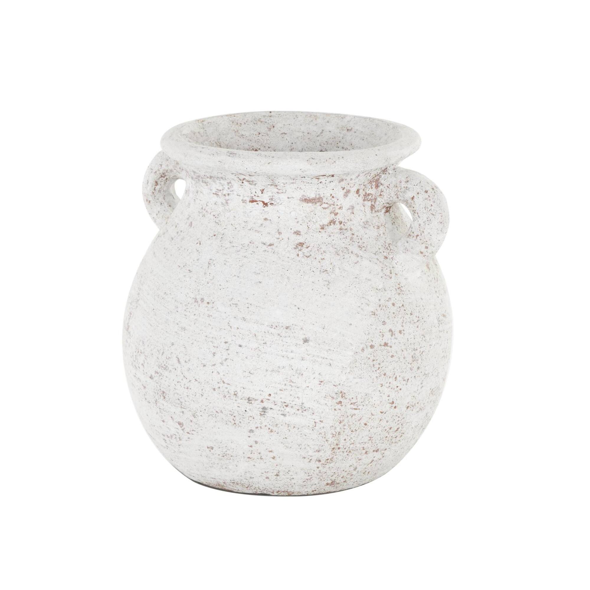 10" Cream Ceramic Textured Vase with Handles